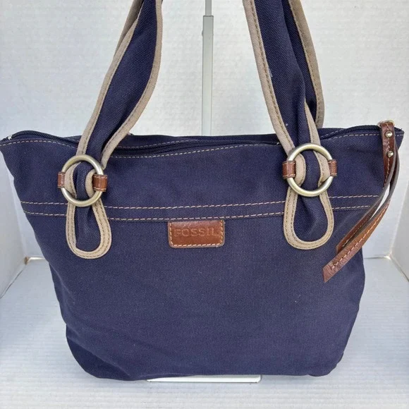 Fossil Cameron Fabric Satchel Bag Navy Blue Floral Embroidery ZB4477997 New - Picture 2 of 14